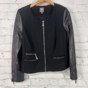 Vince Camuto women’s jacket blazer size 12, black zippered, leather stretchy
